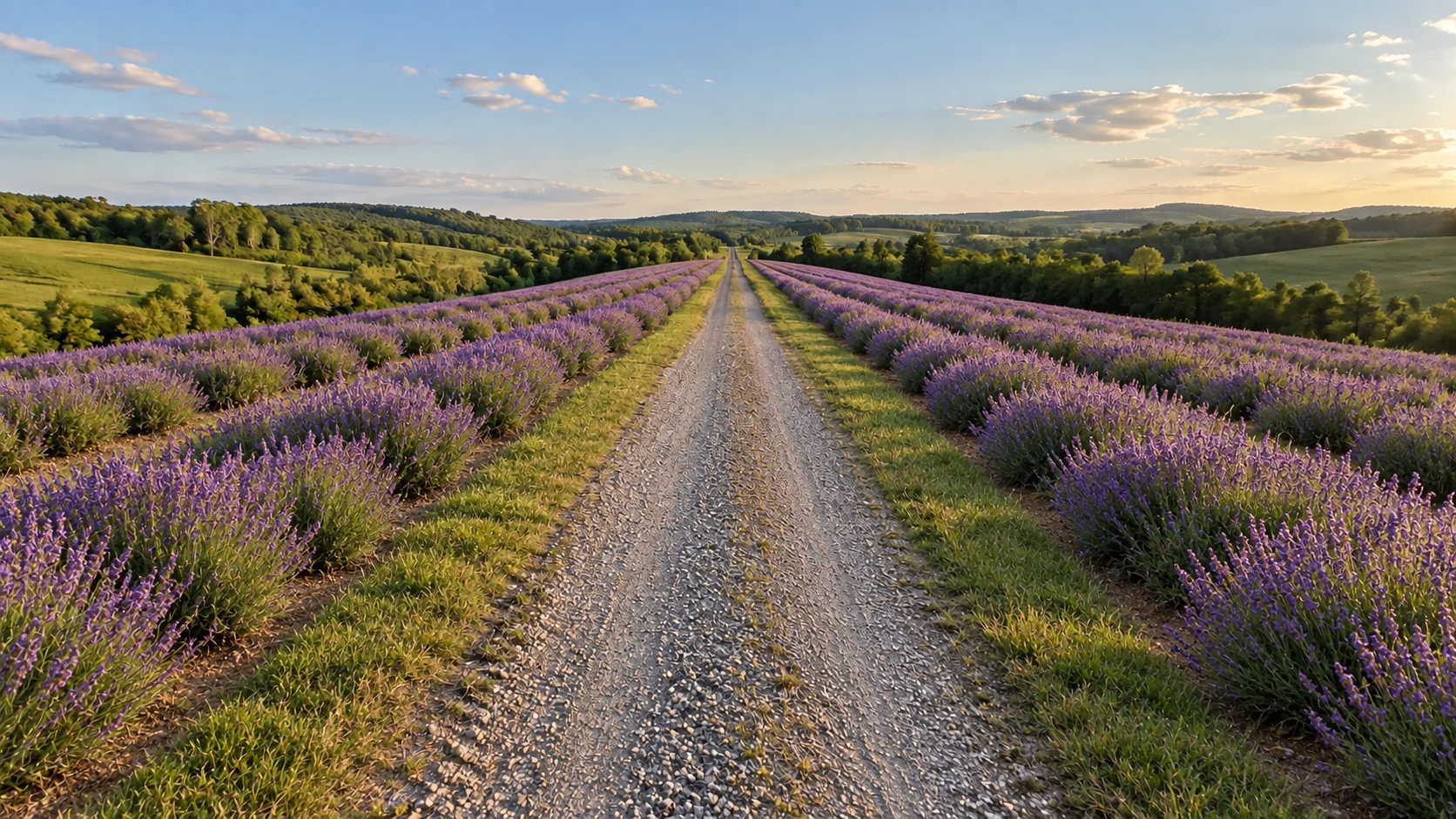 Access road bordered by lavender