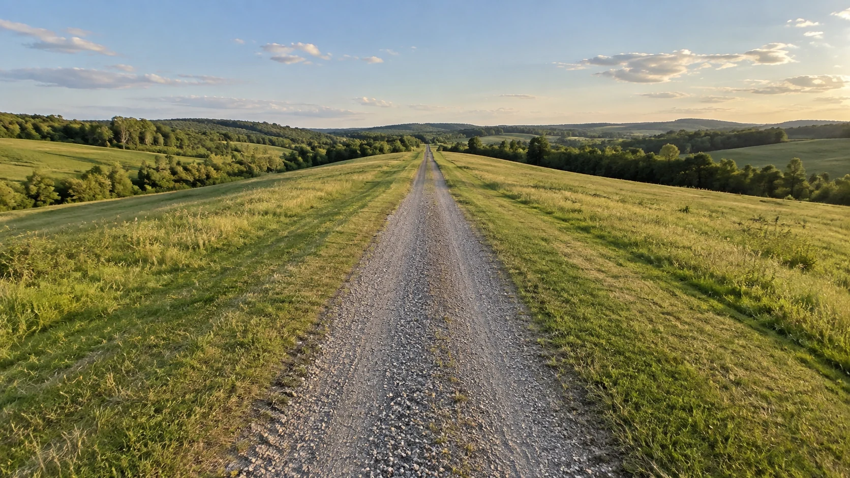 Rural access road through open fields
